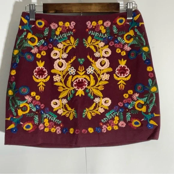 Altar’d State Burgundy Floral Embroidered Mini Multi-Color Back Zipper Size XS. - Picture 3 of 14